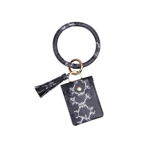 Kvinner lommebok myntpung Pu håndledd nøkkelring anheng leopardtrykk kortholder Armbånd Armbånd nøkkelring Black ribbon pattern