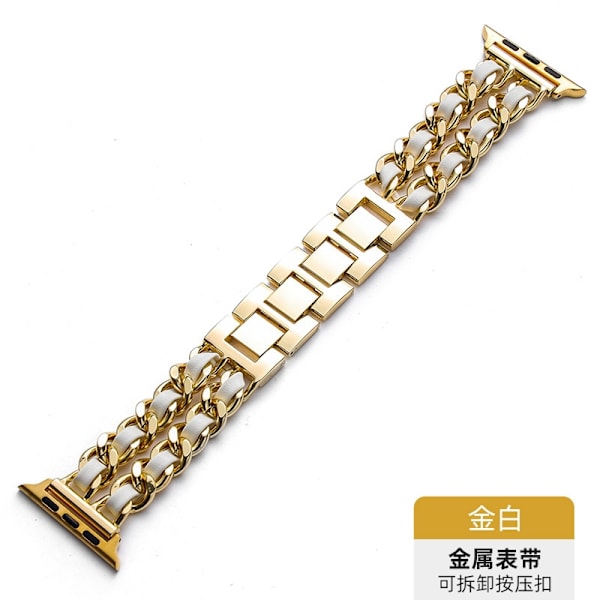 Klockarmband för Apple Watch iWatch 38/40/41/42MM guldfärgat bälte vitt läder
