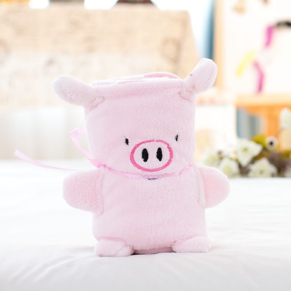 Tegneseriedyrrullteppe Kreativt flanelldukketeppe Airconditionteppe Gaveteppe Pink pig 80*100cm