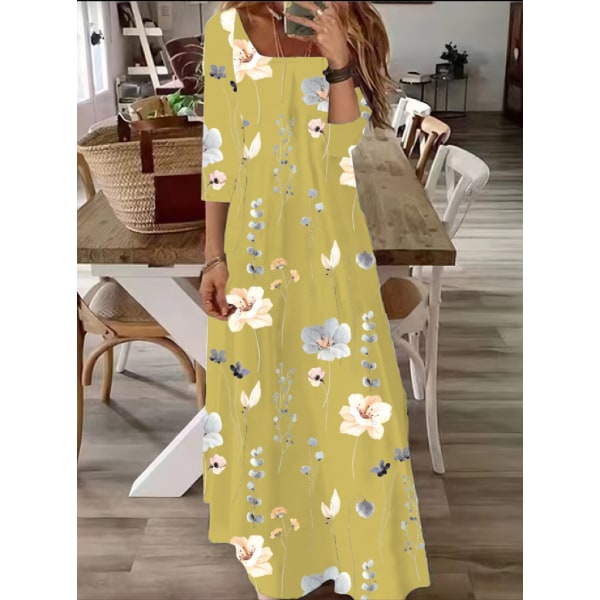 Muodikas elegantti printed mekko pitkä haalari Lemon yellow 5XL