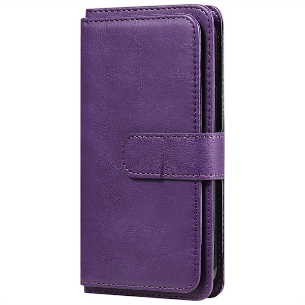 Kotelo iPhone 14PLUS -puhelimelle, violetti, 10 kortin nahkainen Capito-pidike