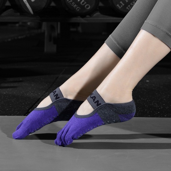 Viiden sormen sukat annostelevat liukumattomat joogasukat 3 paria naisten hihna selkänojatonta puuvillaa Purple 35-38