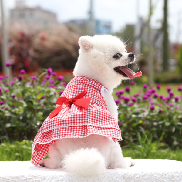 Husdjurskläder Hundkjol Rosettklänning Bröllopsklänning Vår Sommar och Höst Pläd Randig Small red plaid bow S
