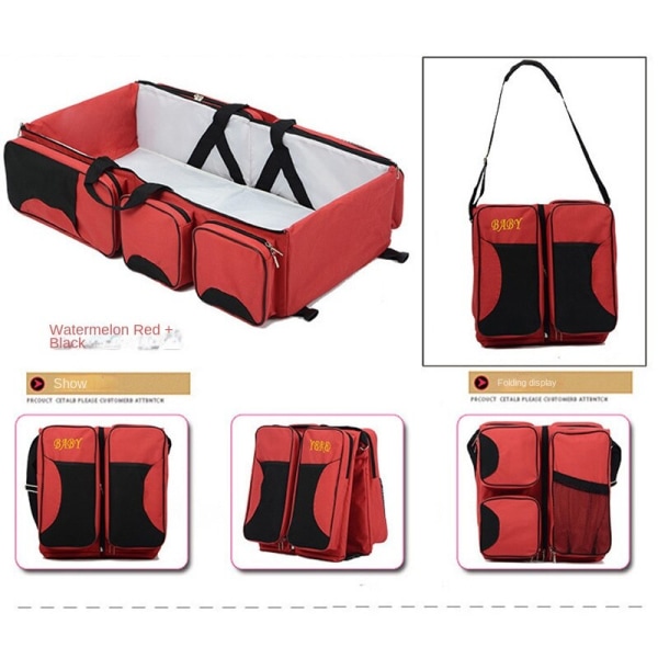 Pusletasker Mommy Bag Foldbar Multi-funktion Stor Kapacitet Mor og Baby Taske Red