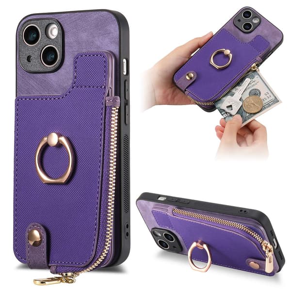 Skal för iPhone15 lila solid korthållare ring