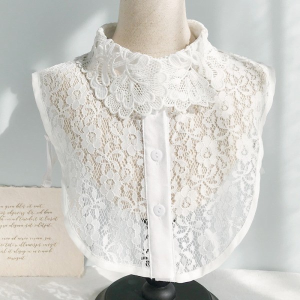 Damkrage Avtagbar halvskjorta Dekorativ koreansk stil Mångsidig Peter Pan , vinterbomull Lace flower White D