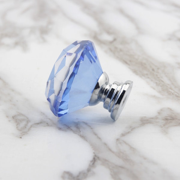 8 stk 30 mm blått krystallglass enkelt hull håndtak møbelhåndtak garderobe skuff dørhåndtak Blue 30*30mm