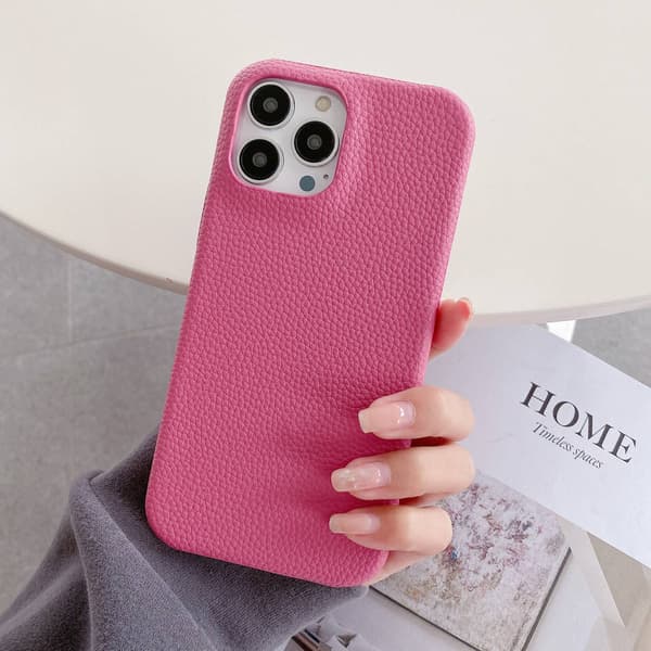 Fodral för iPhone16e persika litchi läderkänsla