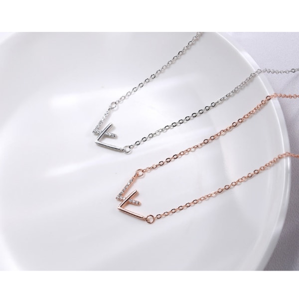 Kvinder Halskæde Kæde Choker Vedhæng Smykker Piger Gave W Brev Dobbelt V-formet S925 Sterling Sølv Rose Gold 925 silver