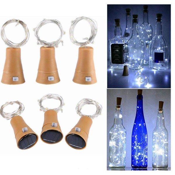 6 Pack Solar Vinflaske Lights 20 LED Solar Cork String Light Kobbertråd Fairy Light for Holiday Christmas Party Bryllupsdekor 6PCS White