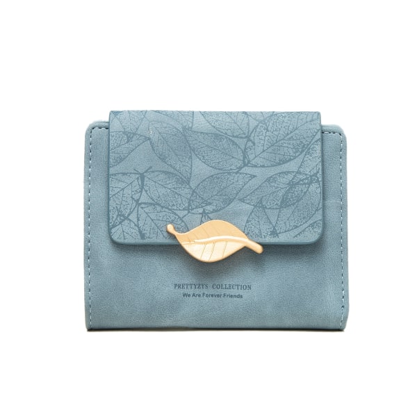 Naisten lompakko kolikkokukkaro Lyhyt korealaistyylinen Matta Pu Leaf Solki Taittuva Kytkin Opiskelija Blue