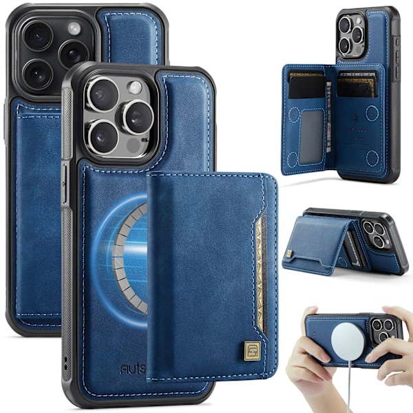Etui til iPhone16Plus A13 blått business delt magnetisk kortholder