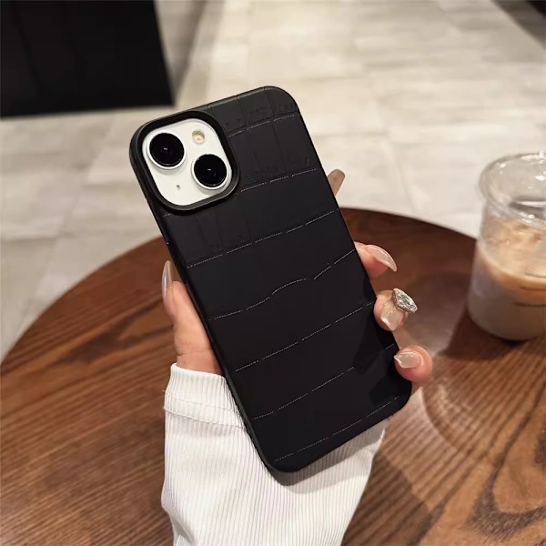 Fodral för iPhone 14 Svart Enkel Solid Konstläder Textur Frostat Fullt