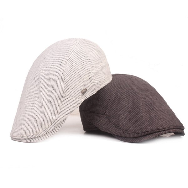 Beretlue Bomull Lin Beret Striper for menn og kvinner Topplue Vår- og sommersolhatt Middelaldrende og eldre hatter Advance Hats Dark gray Adjustable