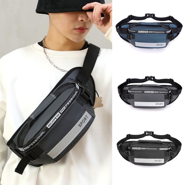 Miehet naiset Fanny Pack Waist Bag Student Pieni casual Hip Hop Heijastava Crossbody Matkapuhelin Black