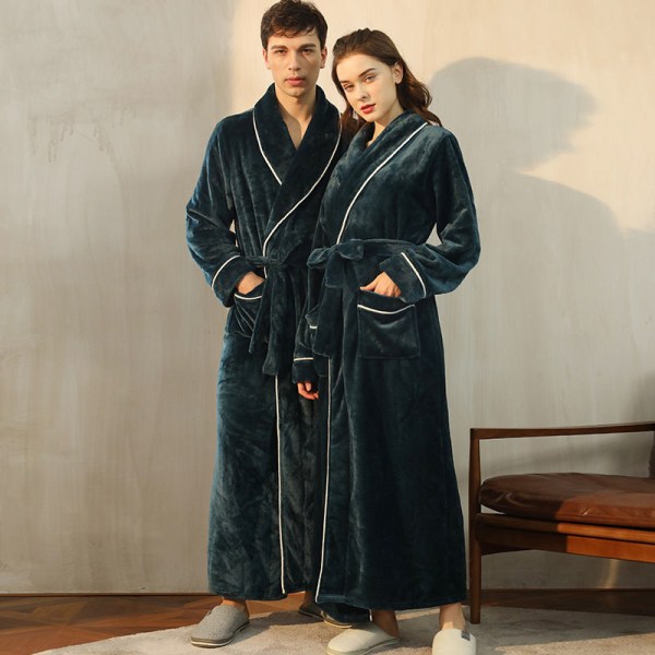 Autumn and winter flannel couple dressing gowns lengthened and thickened ladies' bathrobes apricot-female S/M size [length 120]