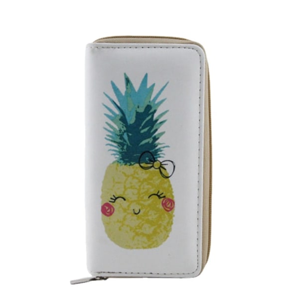 Ananas Frukt Lang Pu-lommebok Student Horisontal Firkantet Lommebok Clutch med glidelås Yellow