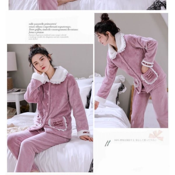 Moderigtigt hjemmetøj Flannel nattøj til kvinder Åben cardigan pink 2xl suggest 130-150kg
