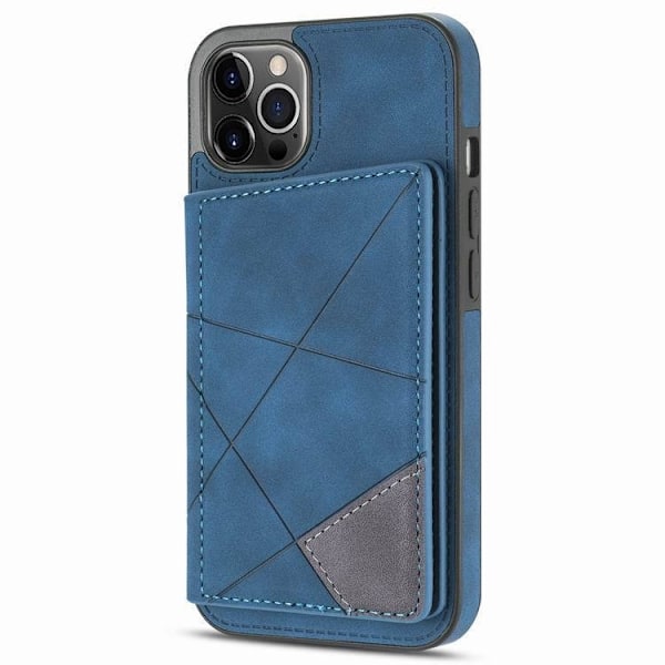 Etui til iPhone 14 Pro blå linje side sticker dobbelt spænde kortholder læder