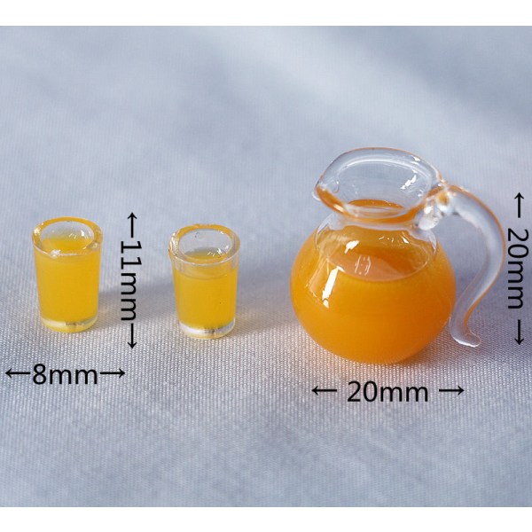 Miniature Møbler Legetøj Dukker Hus DIY Dekoration Tilbehør Mini Simulering Juice Milk Glas Pot Orange juice three-piece set