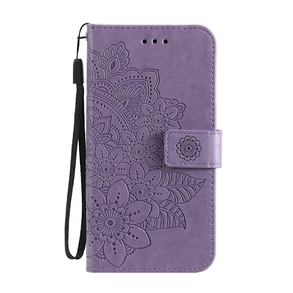 Skal för iPhone 13 lila sju kronblad präglat läder sju blommor
