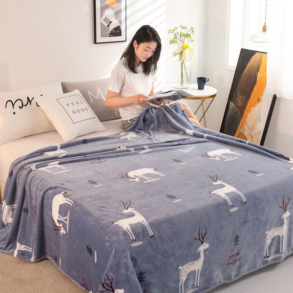Four Seasons Multifunktionelt Sengetæppe Sofa Nap Håndklæde Lille Dyne Aircondition Coral Tæppe Gray deer 100*120cm