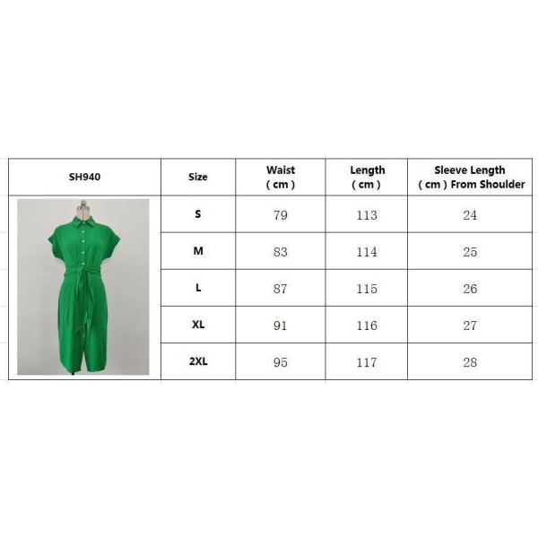 Klänning Midjetight slimmad snörning Elegant skjortklänning för kvinnor Green 2XL