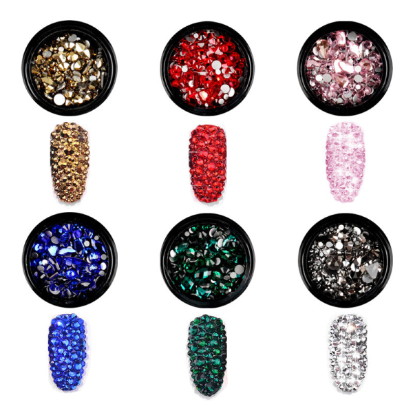 Negledekorasjoner for Nail Art Fancy Shape Diamanter Farge Diamant Nail Ornament Enkelt rutenett Størrelse Blandet Ore gold