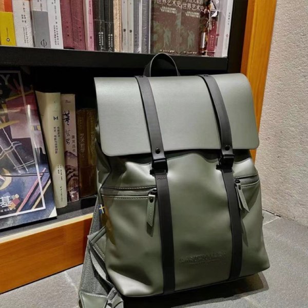 Ryggsäck Läder Märke Mode Märke Högskolestudenter Väska Dator Resor Damer Olive green 16-inch