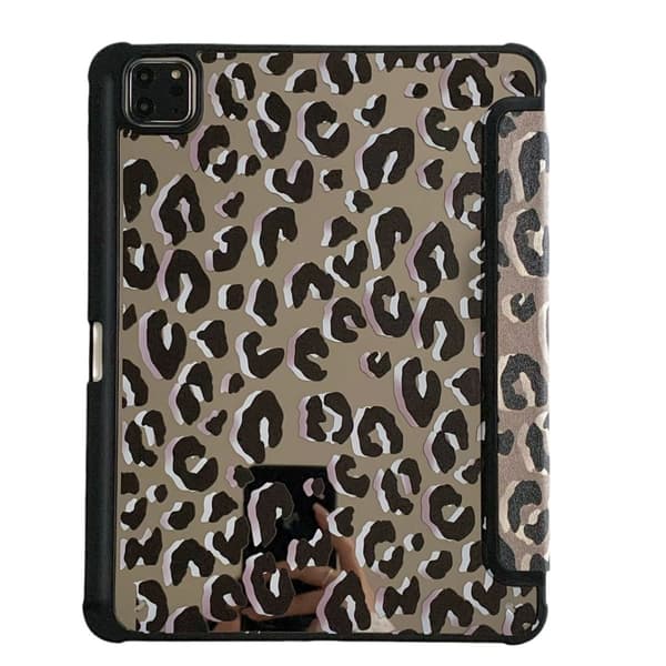 Fodral för iPad mini6 8.3\" Leopardtryck Spegel Blå Rosett Tri-Fold
