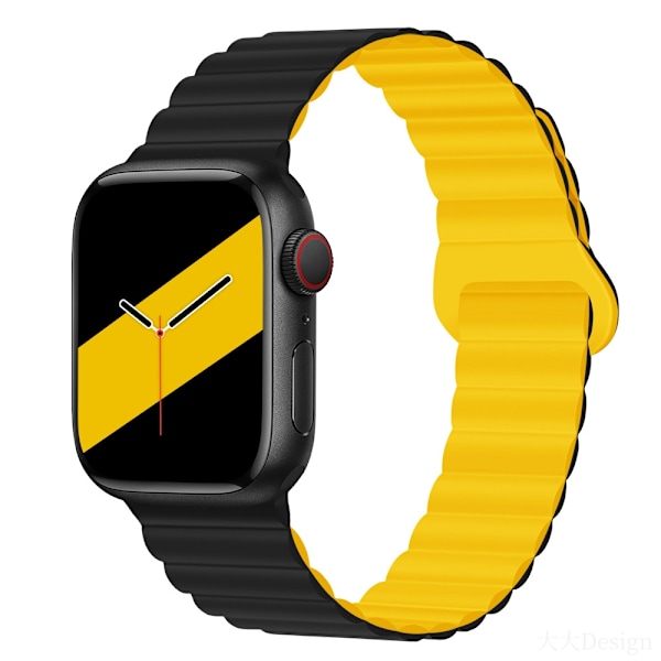 Kellon ranneke Apple Watch iWatch 38-41 S10/42mm musta keltaisella