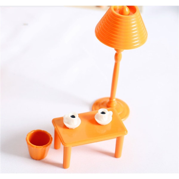 Miniatyrmöbler Leksaksdockor Hus Gör-det-själv Dekoration Tillbehör Mini Enkel Dubbelsoffa och Te Bordslampa Hållare 5-piece tea table lamp holder