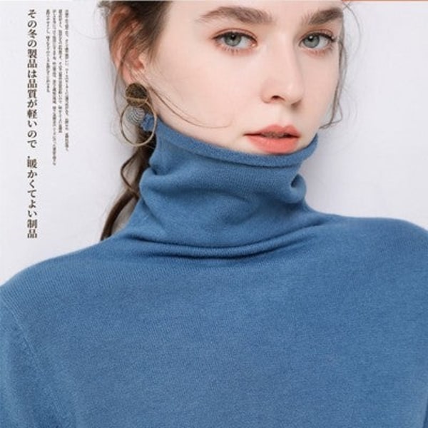 Naisten Neuleet Syksy Talvi Neule Turtleneck Neule Löysä kasa kaulus Peruspaita Slim Fit Haze blue XXL