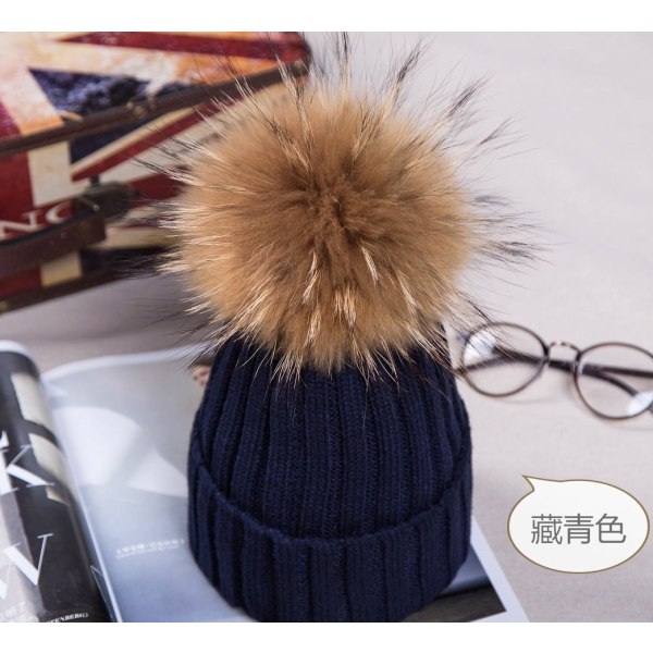 Varme vinterstrikkede huehatte 2021 efterår og vinter ensfarvet curling koreansk stil vaskebjørn uld unisex Raccoon dog hair ball 15cm rose Wool-like ball M