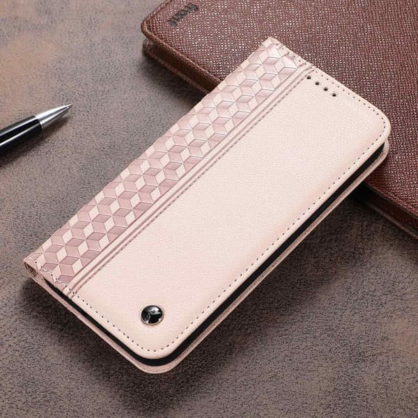 Fodral för iPhone 14plus rosa dubbelsidigt affärsläder