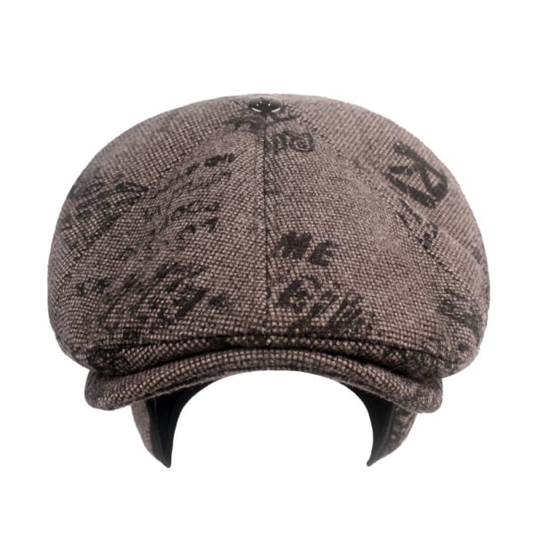 Barettihattu Vanhojen miesten huipullinen cap Baretti syksyn ja talven korvaläpät Cap Paksutettu Lämmin Advance Hatut Brittiläinen hattu Gray XL（60cm）