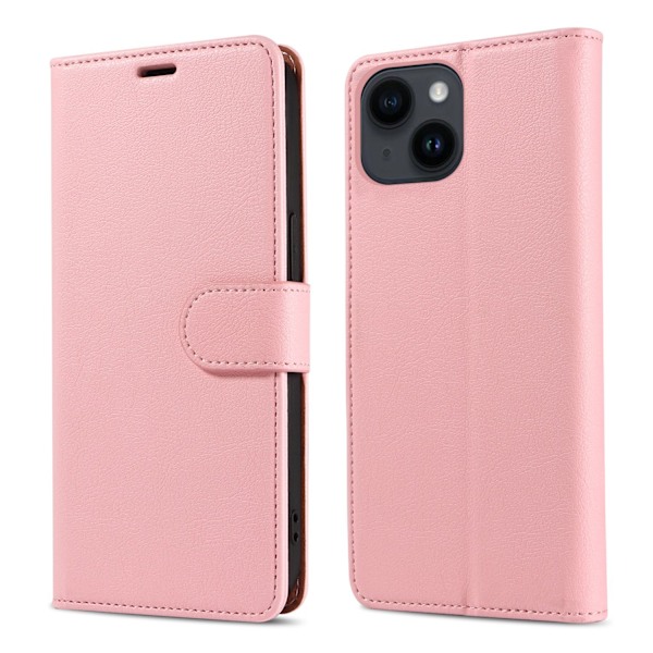 Fodral för iPhone 14plus6.7 rosa prickigt läder stöldskyddsborste