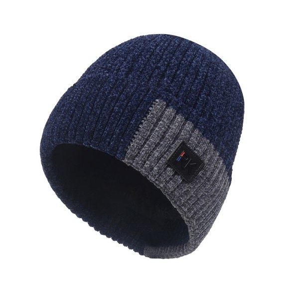 Varm vinterstrikk lue Sykkeltrekk Chenille Fleece-fôret fortykket ullskjerf Unisex Navy blue hat