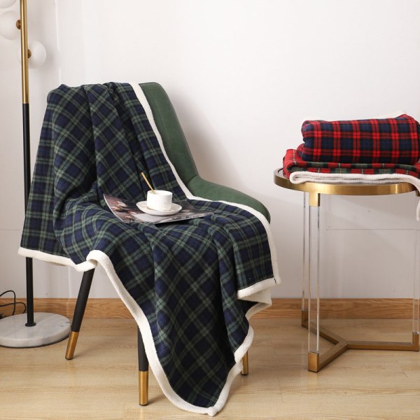 Tæppe Lammeuld Plaid Plain Cover Tæppe Office Nap Blanket Nap Blanket Green and blue plaid