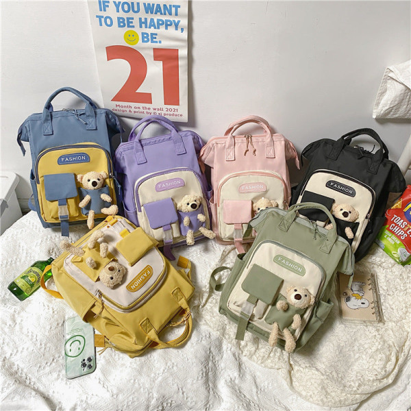 Skoleelev ryggsekk College Bookbag Reiseveske Doll Large Capacity Fresh Campus Blue