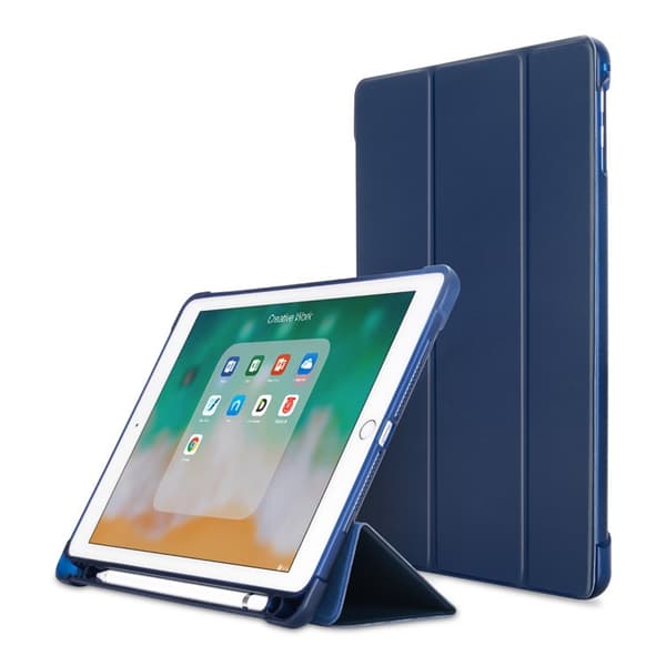 Etui til iPad 2017/2018 9.7\"/Air1/Air2/Pro 9.7\" Mørkeblå Tri-fold Læder Silikone Blød