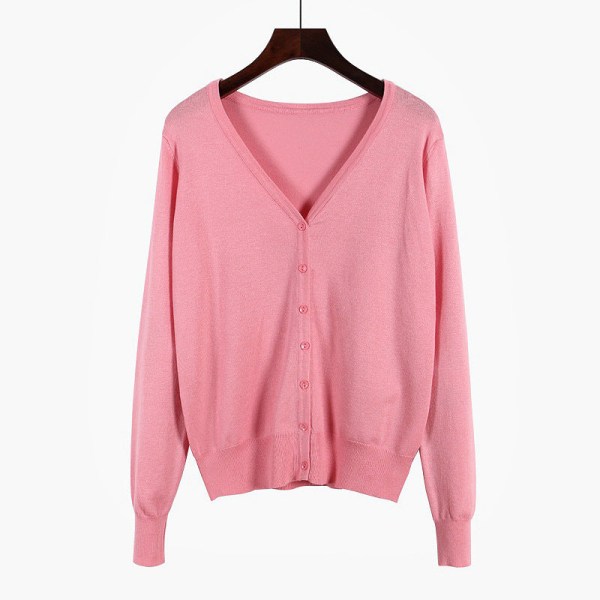 Kvinder Strik Efterår Vinter Sweater Cardigan Langærmet V-hals Aircondition skjorte Slankende Pink 5XL