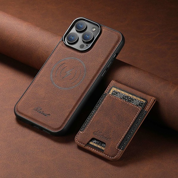 Kotelo iPhone 16e H17 Litsi Ruskea korttipaikka langaton lataus