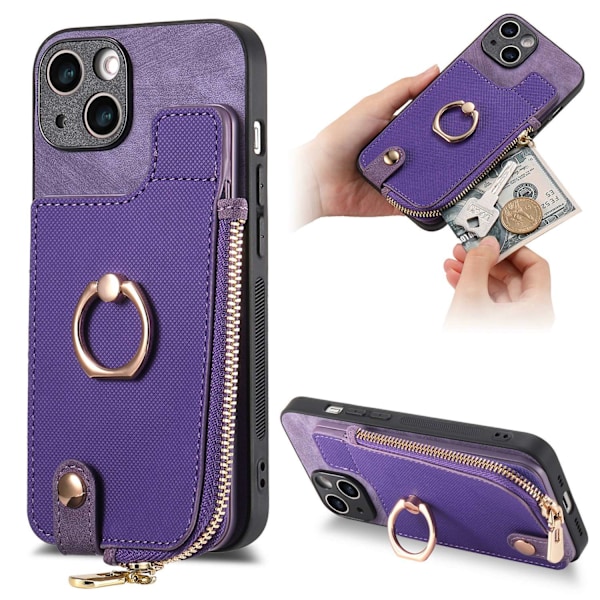 Etui til iPhone 14 Pro Max lilla solid kortholder ring