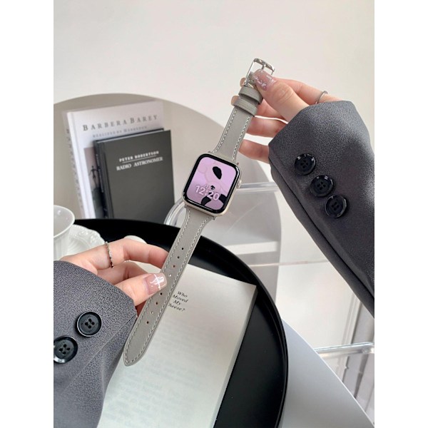 Klockarmband för Apple Watch iWatch S10 42mm 8mm/40mm/41mm universal japanskt spänne äkta läder - Elefantgrå