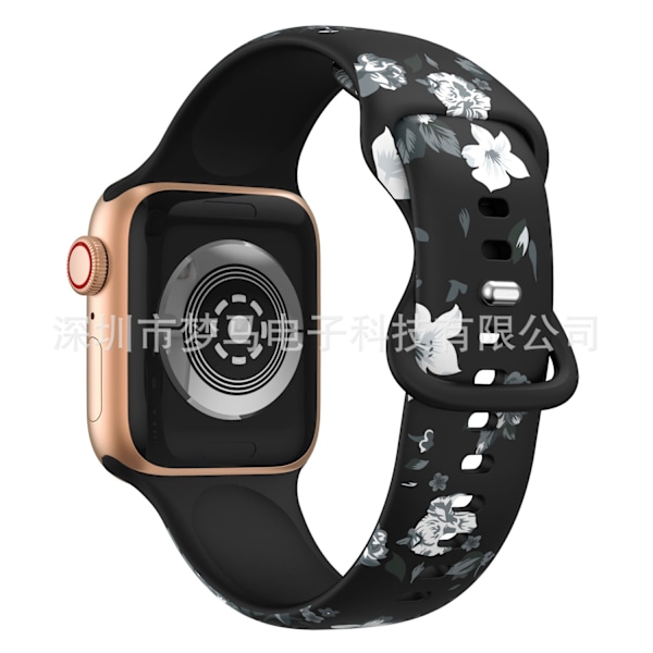 Urrem til Apple Watch iWatch Sort baggrund med grå blomster 42/44/45/49mm