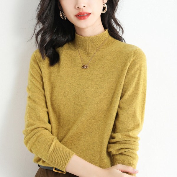 Strikkevarer for kvinner Høst vintergenser i koreansk stil i halvhøy ensfarget innvendig bunnskjorte Sky Blue XXL