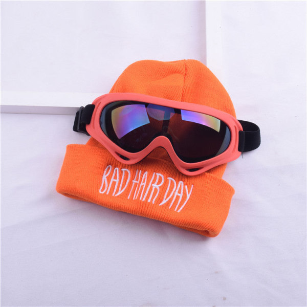 Lämmin talvi Neulottu Pipo Hatut Korean Samatyyliset Miesten ja Naisten Brodeeratut lasit Villa Pariskunta Unisex Orange Fleece-lined hat glasses M