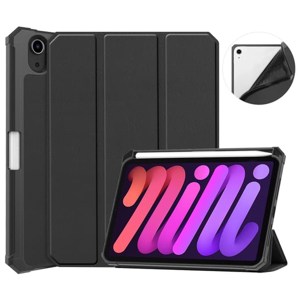 Stilfuldt etui til iPad mini7 2024 sort læder blødt stativ