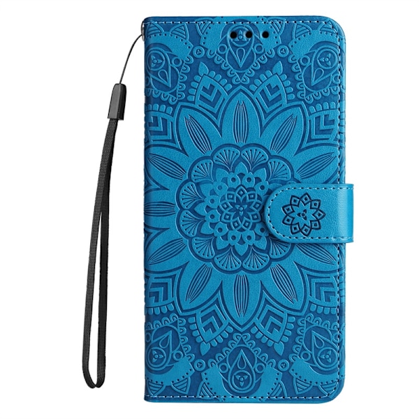 Fodral för iPhone16Pro blå solros präglat läder japansk och koreansk präglad blomma